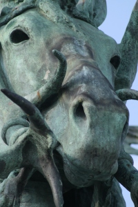 Close up of one of the horses in Heroes' Square.